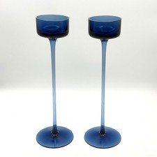 Pair Wedgwood Brancaster By Stennett Wilson Tall Glass Dark Blue Candle Holders picture