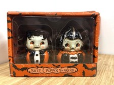 Johanna Parker Frankenstein & Bride Halloween Salt Pepper Set NEW picture