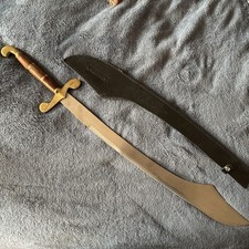 Vintage Pakistan Curved Fantasy Sword 34” Brass Hilt Wood Handle w/ Sheath picture