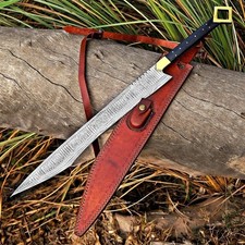 Handmade Hand Forged Viking Sword Damascus Steel Full Tang with Leather Sheath. picture