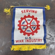 Vintage WWII Home Front Display Mini Banner - Serving With US War Industry Tank picture
