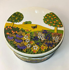 Vtg 1970s Pat Albeck National Trust Large Cake Tin Retro Mid Century Floral 9” picture