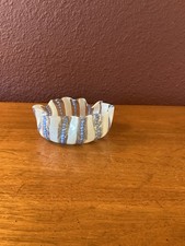 Vintage Italian Murano Latticino Glass Handkerchief Bowl With Blue Ribbon  picture