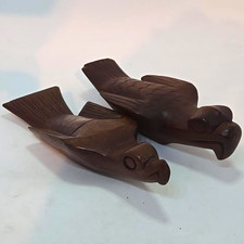 Vintage Hand Carved Folk Art Wood Bird Figurines Brown Natural Finish, Pair of 2 picture