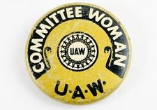 RARE Early Vintage UAW Committee Woman Pin Union Auto Workers 1930’s - 40’s Tin picture