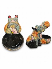 Mexican Handmade Decorative Pottery Hippo Hand-Painted Candy Dish Bowl Planter picture