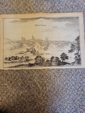 Antique 17th Century City Of Mortaigne Normandy Printed Lithograph picture