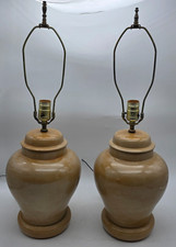 Pair Vintage 70s Peach Ceramic Ginger Jar Table Lamps 26