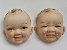 Vintage Lefton Crying Baby Faces Wall Plaques Happy Crying Pair 6.5 picture