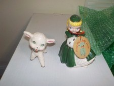 Vintage Dated 1957 Kreiss Ceramic Mary Had A Little Lamb In Green w/ Paper Tag picture