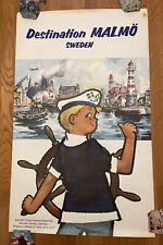 Original Vintage Rare 1950’s 1960’s Malmo Sweden Travel Poster Linen Backed picture