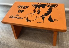Vtg 80's Toys R Us Step Up With Geoffrey Giraffe Stool Orange Wood picture