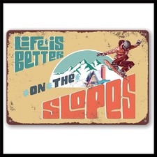 Eco-Friendly Vintage Ski Metal Sign - 8x12 Inch Wall Art for Mountain Homes picture