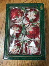 Vintage Christmas By Krebs Hand painted Ornaments Poinsettias- 6 Pack picture
