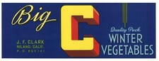 BIG C Brand, Niland, Imperial Valley, County *AN ORIGINAL VEGETABLE CRATE LABEL* picture