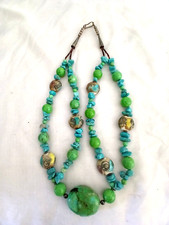 Santo Domingo Chunky Blue Green Turquoise Gem Chip beads 2 Strands Necklace 22