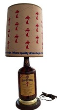 VINTAGE SEAGRAM'S 7 CROWN WHISKEY GLASS BOTTLE LAMP ORIGINAL LAMP SHADE WORKS picture