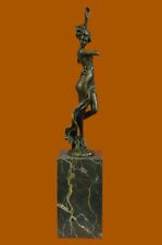 Vintage Turn of Century Bronze Statue Original NUDE Dancing Girl W/ Brown Marble picture