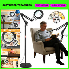 4-in-1 Adjustable Floor Magnifying Lamp with Light, 12X/30X Glass Lens, Black picture