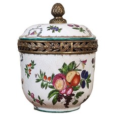 Antique United Wilson Brass Hand Painted  Porcelain Covered Floral Ginger Jar picture