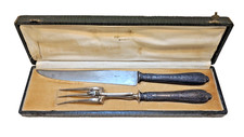 Antique E. Husser Strasbourg France Carving Knife & Fork Set w/ Case picture