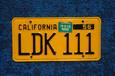1956 - 1958 CALIFORNIA License Plate # LDK 111 picture