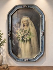 Antique Edwardian Oval Gesso Frame Convex Glass 1910s Tinted Wedding Photo Art picture