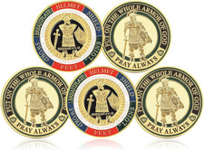 5 Pieces Armor of God Gold Plated Challenge Coins Prayer Commemorative Collector picture
