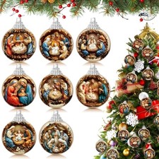 Nativity Christmas Tree Ornaments 16 Pcs 2.17 in Religious Hanging Balls picture