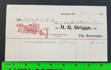Vintage 1904 City Scavenger Dirt Trash Dead Animal Pick Up Scranton PA Billhead picture