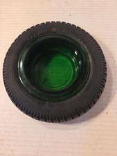 Vintage 1940s Cooper Armored Cord Tire Ashtray Green Glass Insert 6.5