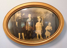 Antique Bubble Convex Glass Wood Frame Picture 19th Century Children 16 x 22 picture