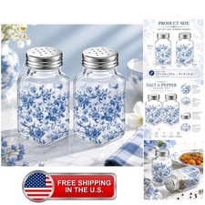 Salt and Pepper Shakers Set, Blue Chinoiserie Floral Toile picture