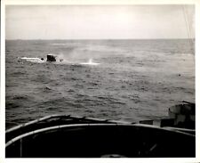 LD250 Orig Photo SUBMARINE SINKING & SMOKING WITH SAILOR ON DECK WWII SEA BATTLE picture