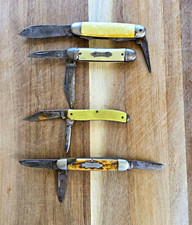 Lot of 4 Vintage Pocketknives Steel Pen Blades Slipjoint Bone/Plastic USA Made picture