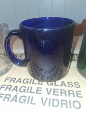 Vintage Cobalt Blue Heavy Glass Coffee/Tea Mug/Cup. Made in the USA picture