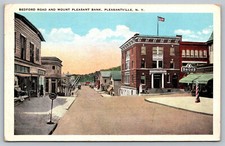Postcard Bedford Road & Mount Pleasant Bank Pleasantville New York Main St Drugs picture