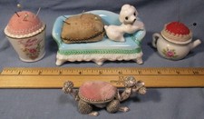 LOT of 4 Vintage Sewing PIN CUSHIONS ~ Florenza Poodles Porcelain Teapot Mother picture