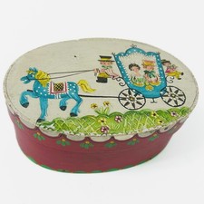 VTG Hand Painted German Wood Band Box Bride & Groom Carriage Volkskunst Wallach? picture