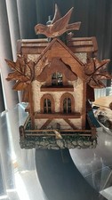 Vintage Swiss Chalet Sankyo Music Box Carved Wood House & Birds 13 x 8 x 7” picture