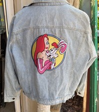 Vintage 80's Disney Fashions Embroidered Roger Rabbit & Jessica Jeans Jacket L picture
