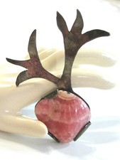 VINTAGE HAND MADE STERLING SILVER BLEEDING HEART RHODOCHROSITE GEM PIN BROOCH picture