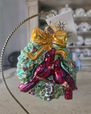 Radko WINTERBIRDS Christmas Ornament #3010120 Cardinals & Blue Jay's Year 2002 picture