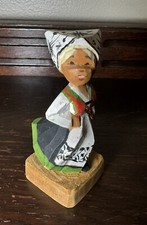 Vintage Romanian Folk Art Wooden Figurine Hand Carved Painted Woman Costume picture