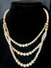 VTG 1980's 3-Strand Faux Pearl Gold Bar Spacers Statement Unsigned 17