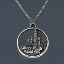 Rare Vtg 1990 Disney Mickey Sterling Silver Castle Pendant Box Chain Necklace picture
