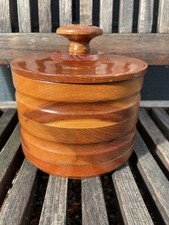 Hand-Turned Wooden Container w/ Lid Treenware Round Beautiful Work Brown Vintage picture