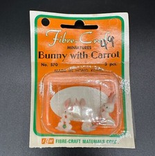Vintage Miniatures Bunny Rabbits Carrot Figurine 3 Pcs New Old Stock Fibre Craft picture
