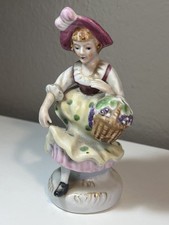 Vintage Occupied Japan Porcelain Lady Figurine Flower Basket 6” Hand Painted picture