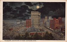 Cleveland OH Ohio Public Square Skyline Downtown Moonlight Night Vtg Postcard C5 picture